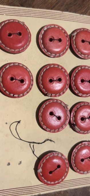 22 Boutons en cuir rouge, sur plaque, vintage 