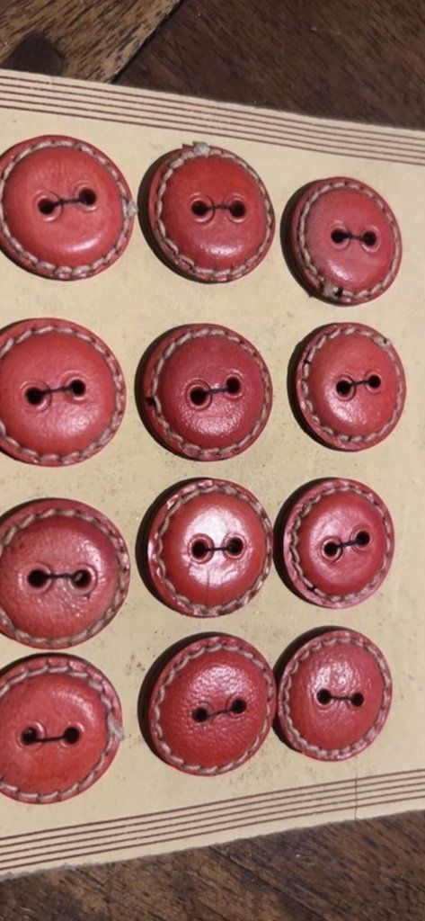 22 Boutons en cuir rouge sur plaque d'origine - GRENIER DES MERVEILLES